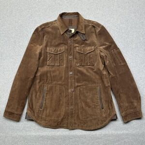 Worn Jacket Mens Large Brown‎ Distressed Leather Shirt Jacket Shacket Pockets
